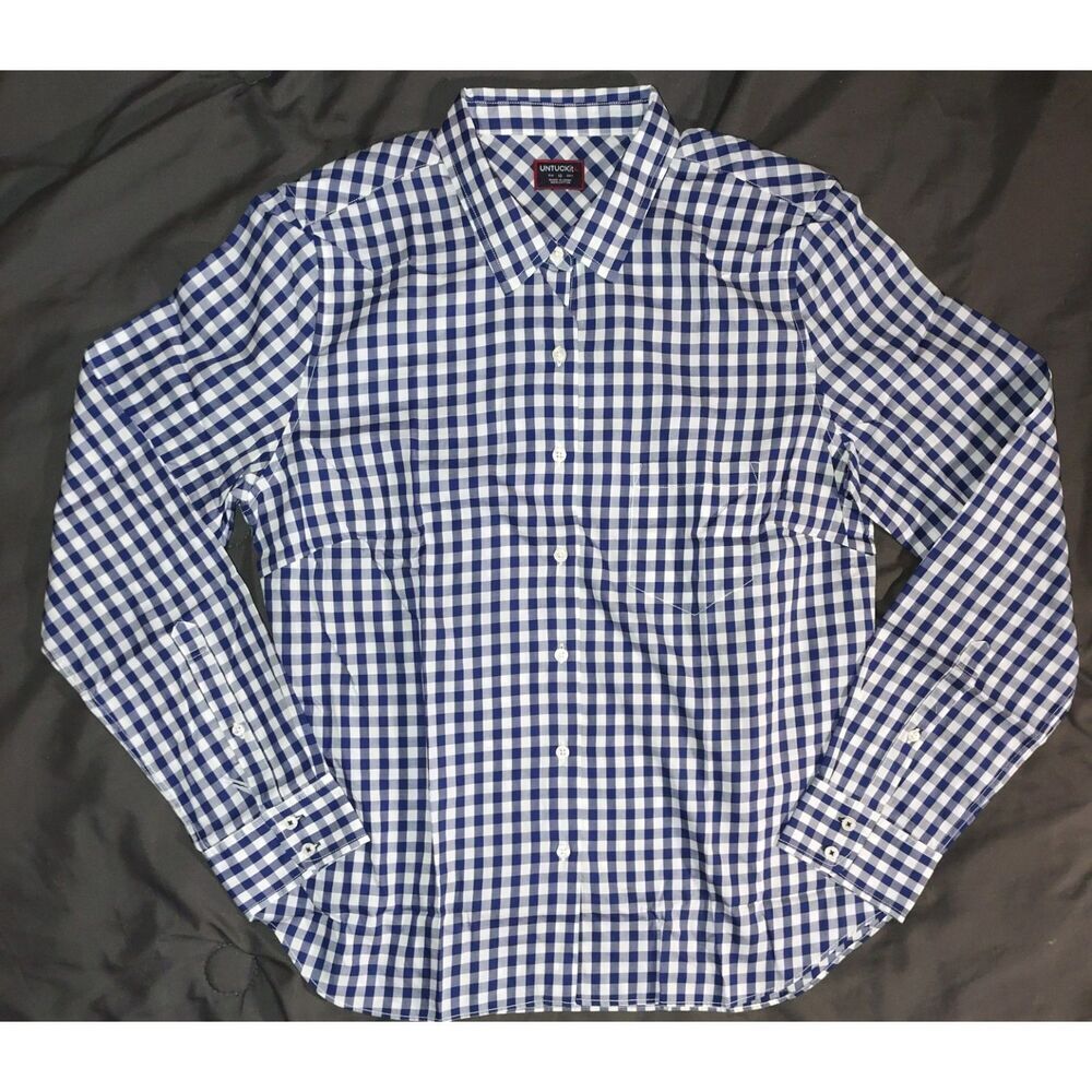 Untuckit Shirt Womens 12 Belleza Blue & White L/S preppy westerncore gingham